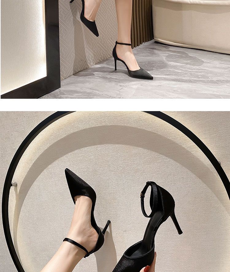 Scarpe singole alte da donna in pelle nera con punta a punta e piccolo profumo, stile pendolare francese, estive, sottili_voghion.com