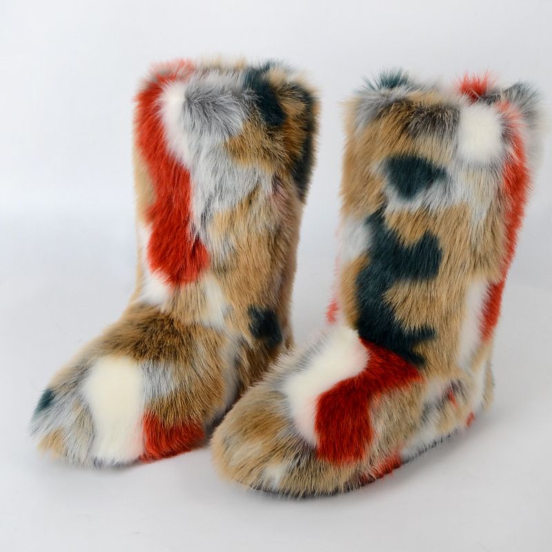 Winter snow boots Women's outer wear warm non-slip cross-border long fur mid-calf raccoon fur y2g fur boots_voghion.com
