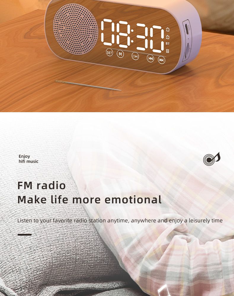 Nieuwe klok draadloze Bluetooth-kaartluidspreker thuiswekker draagbare mini-audioradio voor buiten_voghion.com