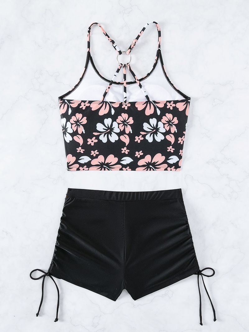 Ženska oblačila Tankini Tisk Boksarice z visokim pasom Konzervativne bikini Razcepljene kopalke Kopalke_voghion.com