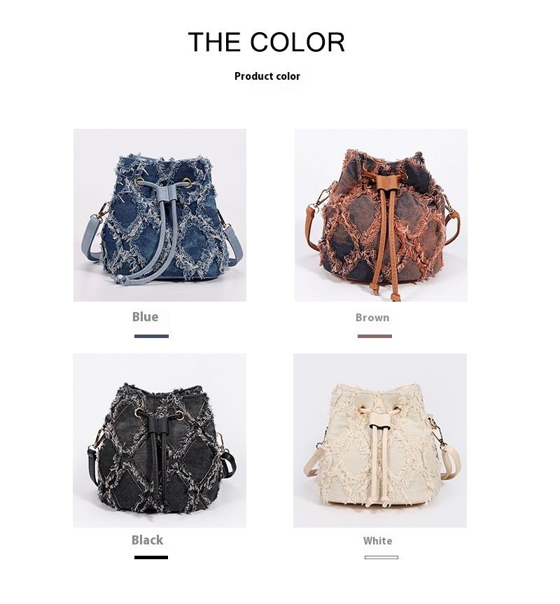 Nuova borsa a secchiello da cowboy con motivo tie-dyed Lingge Mini Cross Border Nuova borsa a tracolla da donna con coulisse e bordo in peluche Borsa da donna_voghion.com