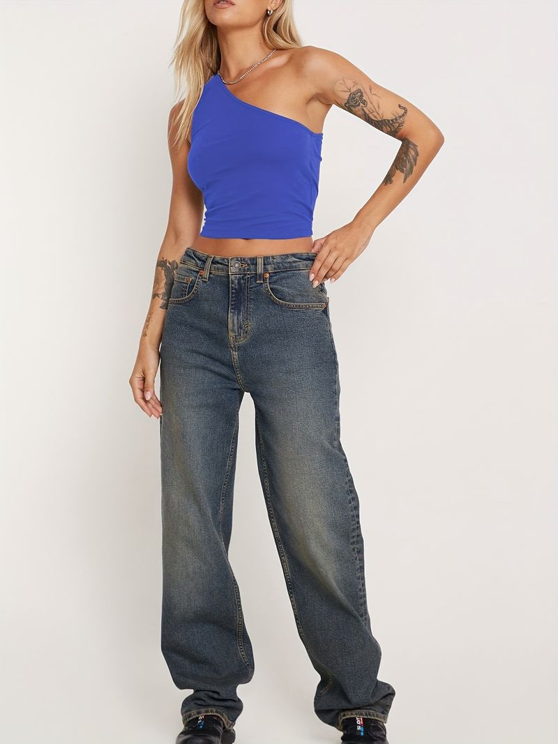 Women's Clothing Sexy Spice Girl women's single shoulder halter vest tight-fitting top knitted pure_voghion.com