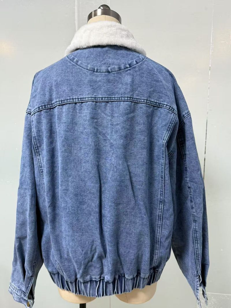 "Damen-Jeansjacke mit Sherpa-Futter – Trucker-Mantel mit abnehmbarem Kunstpelzkragen (S-2XL, Hellblau)"_voghion.com