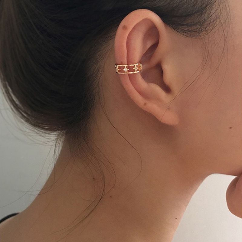 Minimalist INS Style Cuff Earrings - Niche Hollow Zircon Design, No Piercing Fairy Ear Clips For Women_voghion.com