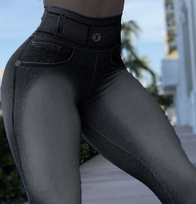 Vêtements pour femmes taille haute camouflage slim jeans mode bouton couture pantalon skinny décontracté_voghion.com