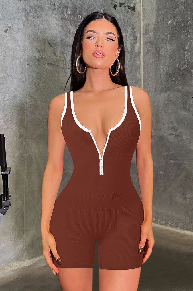 Combinaison de sport et de fitness une pièce sans couture pour femmes, combinaison de yoga ajustée à manches longues_voghion.com