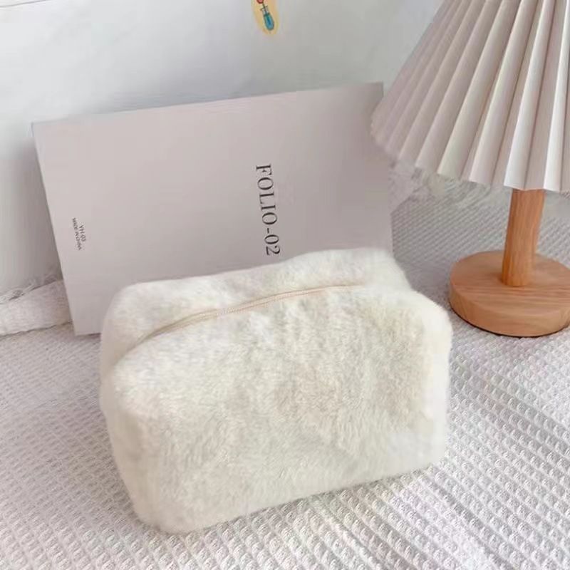 Plush Cosmetic Bag Macaron Color Sweet Large Capacity Storage Bag High Color Value Bag_voghion.com