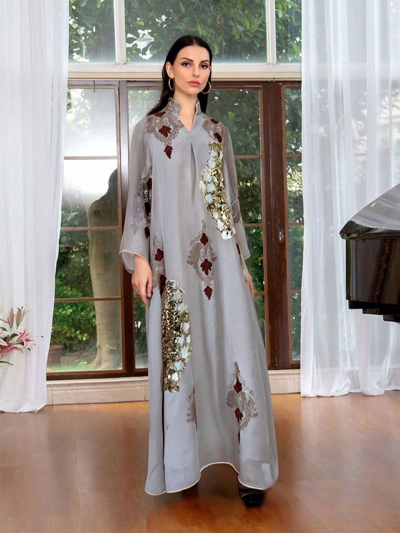 Luxury Muslim Evening Gown With Sequin Embroidery - Modest Elegance For Special Occasions_voghion.com