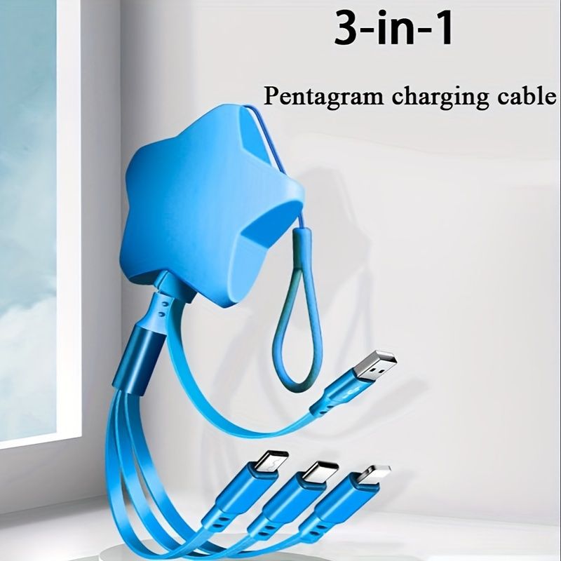 1 Stück 3-in-1 Pentagramm-Schnellladekabel, einziehbar – Universal USB-C auf Micro USB für iPhone 12/11/X/XS/XS Max, für Samsung, für Xiaomi, Huawei_voghion.com