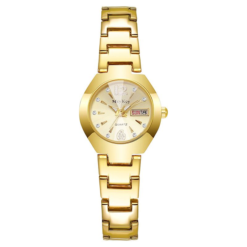 McyKcy New Tungsten Steel Watch With Rhinestones, Digital Round Business Quartz Men's Watch, Gold And Silver_voghion.com
