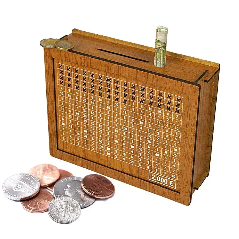 Hucha de madera reutilizable con forma de cerdito, 1 unidad, 1000/2000/5000/10000 euros, con objetivo de ahorro y casillas numéricas._voghion.com