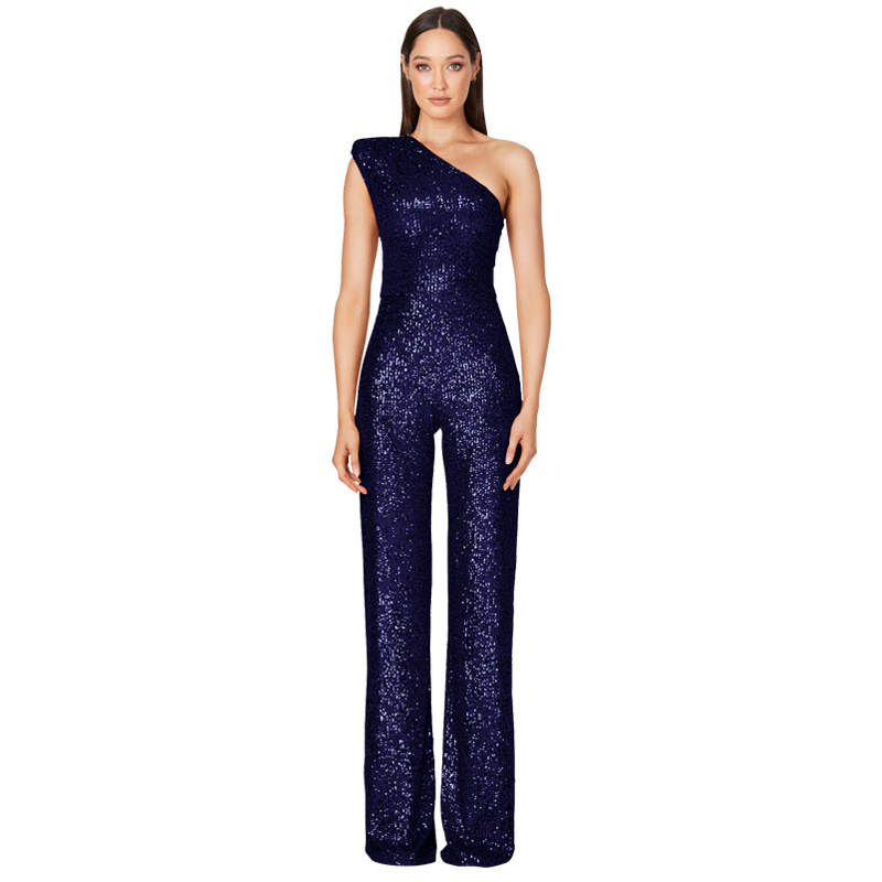 dames jumpsuit dames zomer INS mouwloze jumpsuit met één schouder en pailletten_voghion.com
