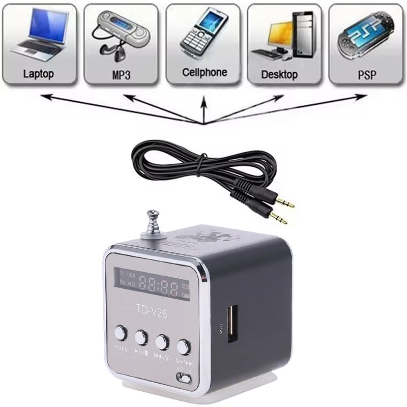 TD-V26 Mini Taşınabilir Şarj Edilebilir Bluetooth Hoparlör USB TF MP3 Çalar 3,5 mm Kulaklık Girişi ile Açık Hava Radyo FM Alıcısı_voghion.com