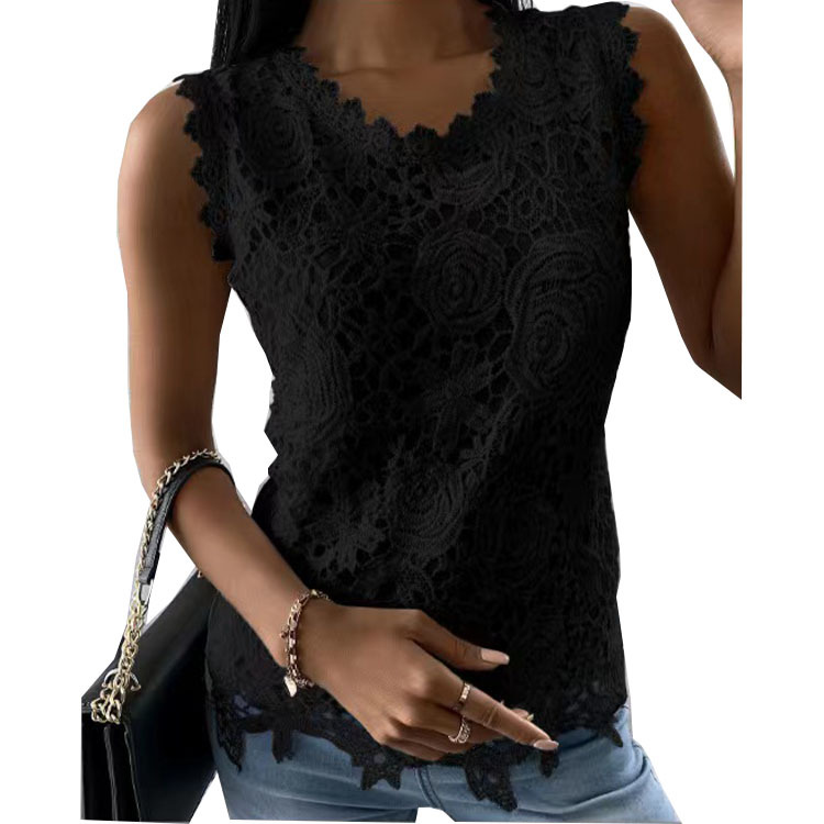 K New Women's Top Vest Lace Blouse_voghion.com
