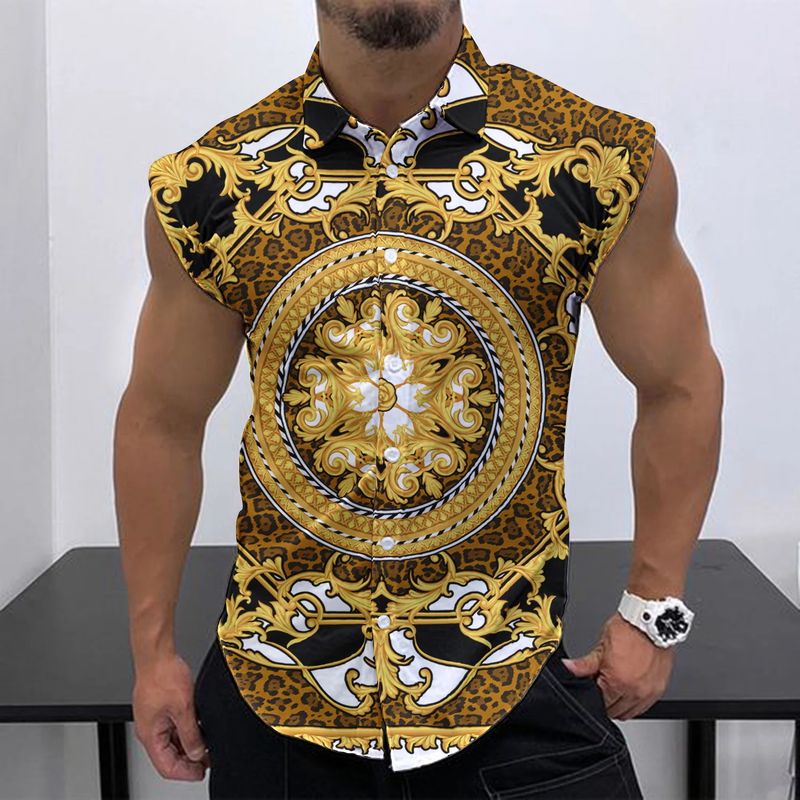 Men's Casual Sleeveless Shirt Fashion Print Breathable Loose Vest Top_voghion.com
