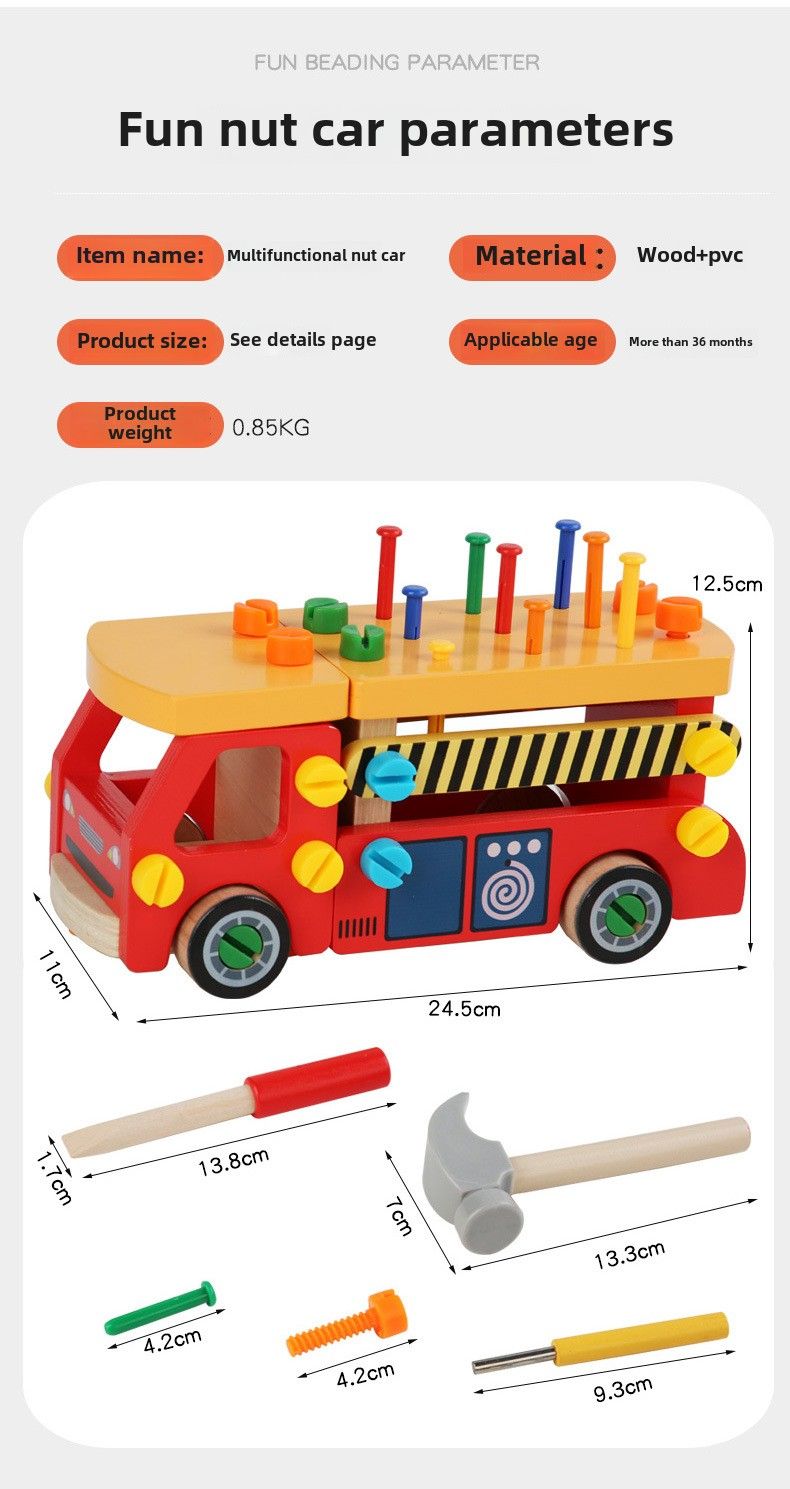 Children's wooden assembly nut car screws nails exercise baby fine action disassembly and assembly fire truck toys_voghion.com