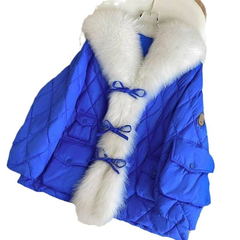 Damenbekleidung Fuchspelz Marine Kragen Daunen Baumwolljacke Pelz Baumwolljacke_voghion.com