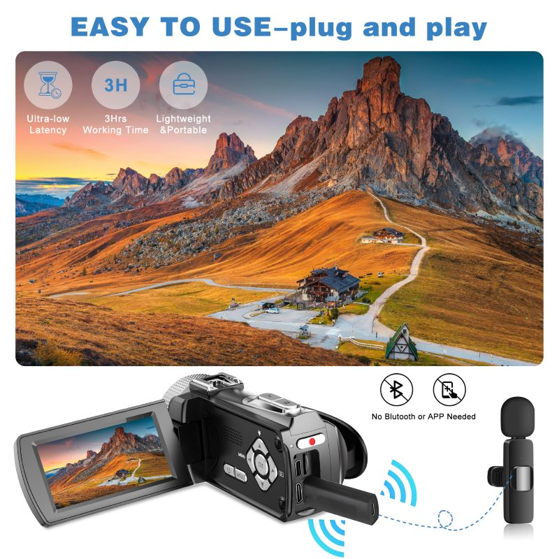 HDV900 4K Hand-Camcorder | Zwei 1050-mAh-Akkus und eingebautes Mikrofon | Professionelle Vlog-/Reise-Aufnahmeausrüstung_voghion.com