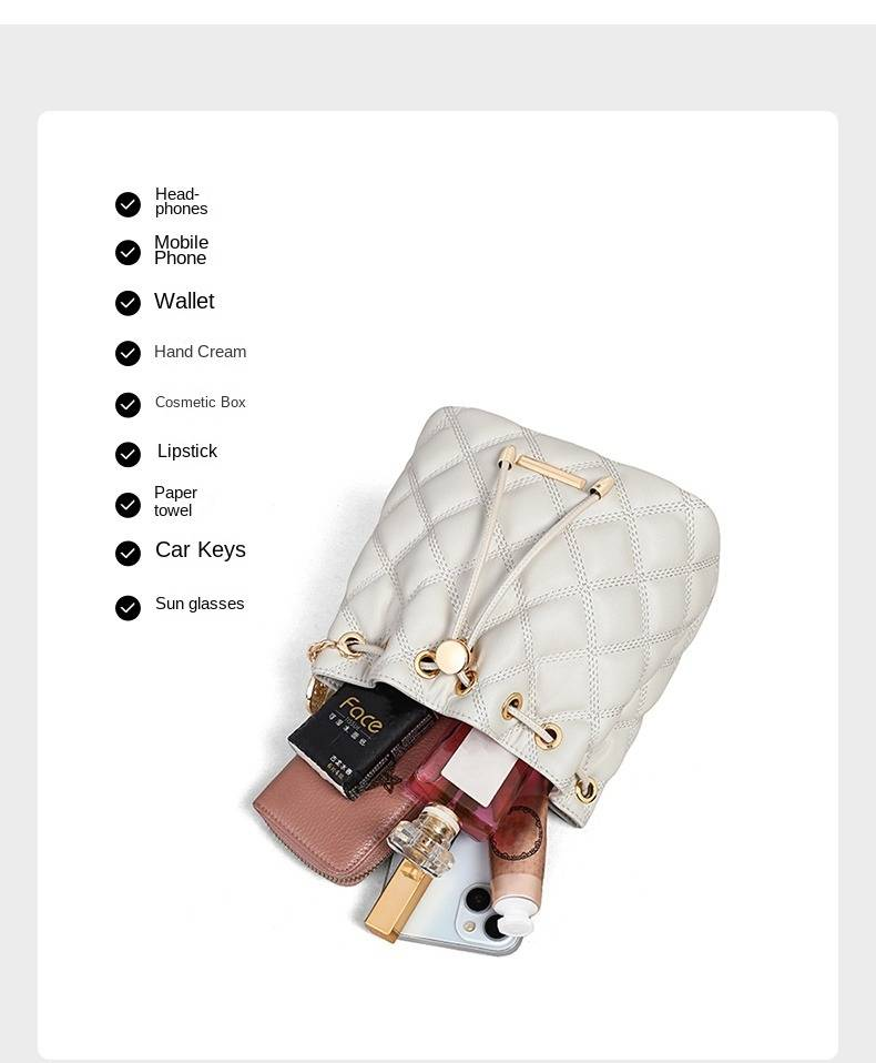 VINEY Bucket Bag Damen 2025 Neue Sommer Echtleder Damentasche Rhombus Chain Bag Kleine Tragetasche Messenger Bag_voghion.com