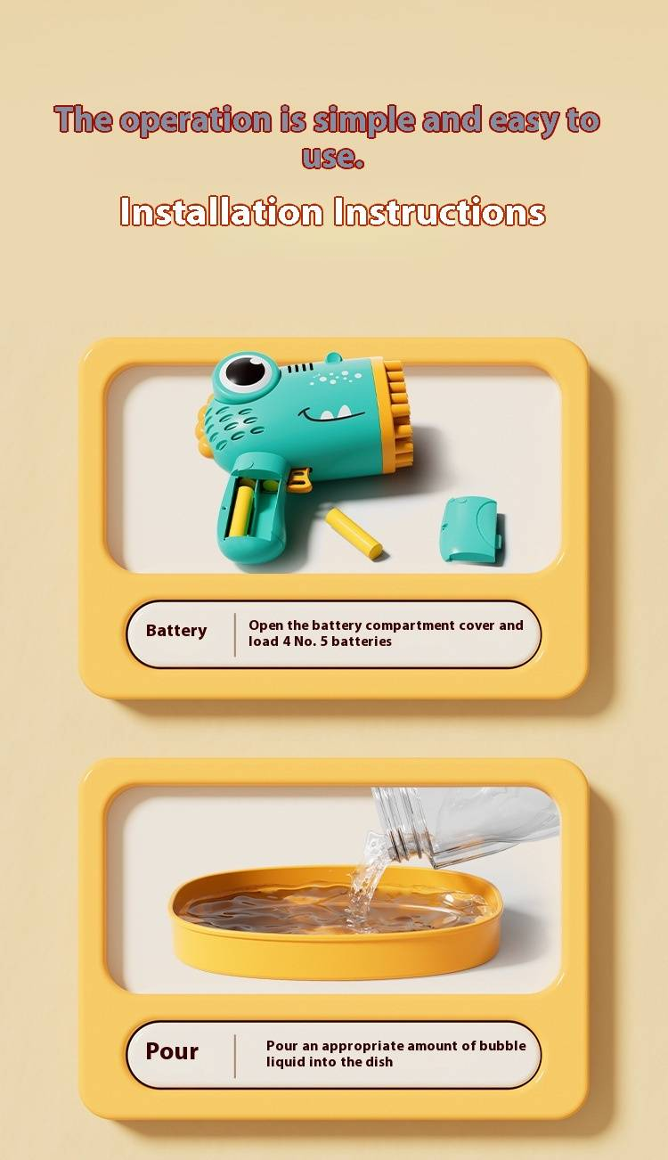 Dinosaurier-Seifenblasenpistole – Elektrische Seifenblasenmaschine mit 40 Löchern für Kinder, wiederaufladbar und handliches Seifenblasenspielzeug für draußen_voghion.com