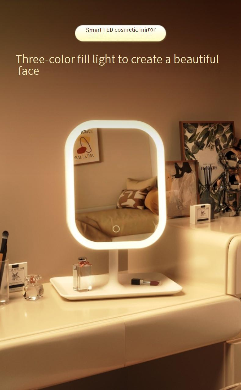 LED-Schminkspiegel mit Beleuchtung – Tragbarer Kosmetikspiegel für Zuhause und das Studentenwohnheim (Touch-Steuerung, 3 Farbmodi, 360°-Drehung, über USB wiederaufladbar)_voghion.com