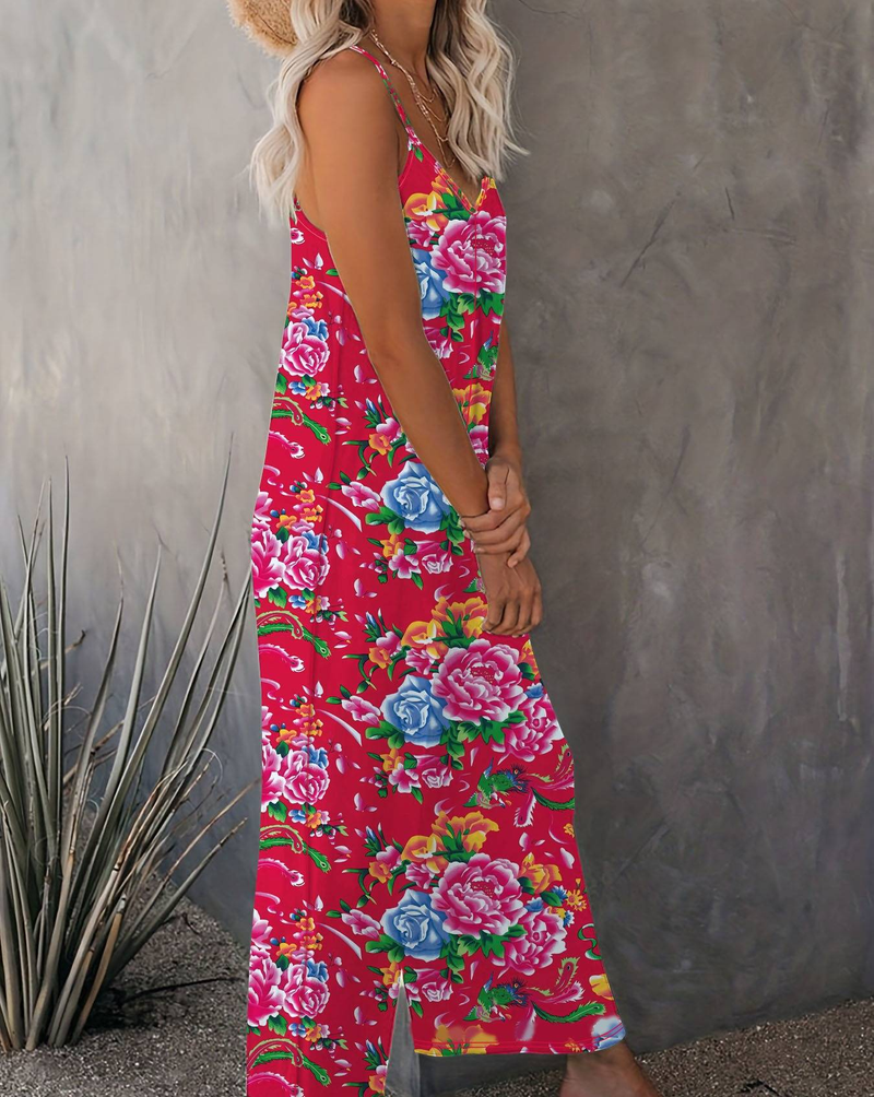 Damen-Overall mit Blumenmuster und Taschen – locker sitzender Sommer-Strampler, ärmelloser Freizeitoverall für Damen_voghion.com