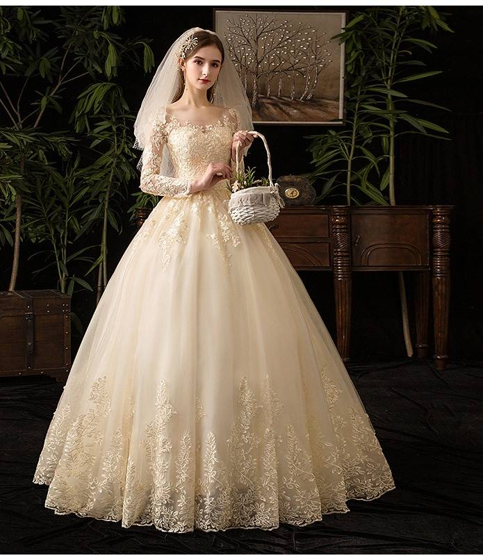 Elegant Long Sleeve Lace Wedding Dress With Princess Sleeves, A-Line Silhouette, And Corset Back – Plus Size Available_voghion.com