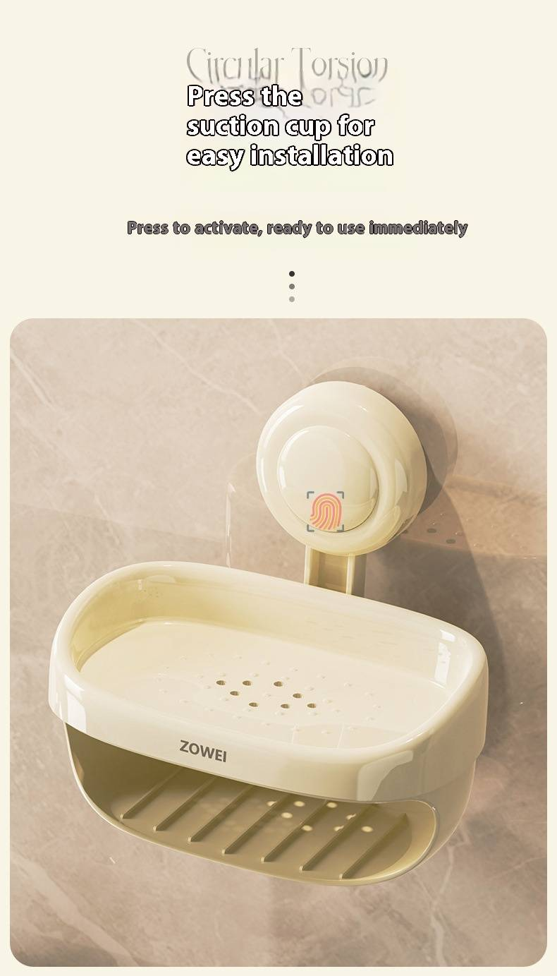 Suction Cup Soap Holder – No-Drill Wall-Mounted Bathroom Soap Dish With Drainage & Sponge (4 Colors)_voghion.com