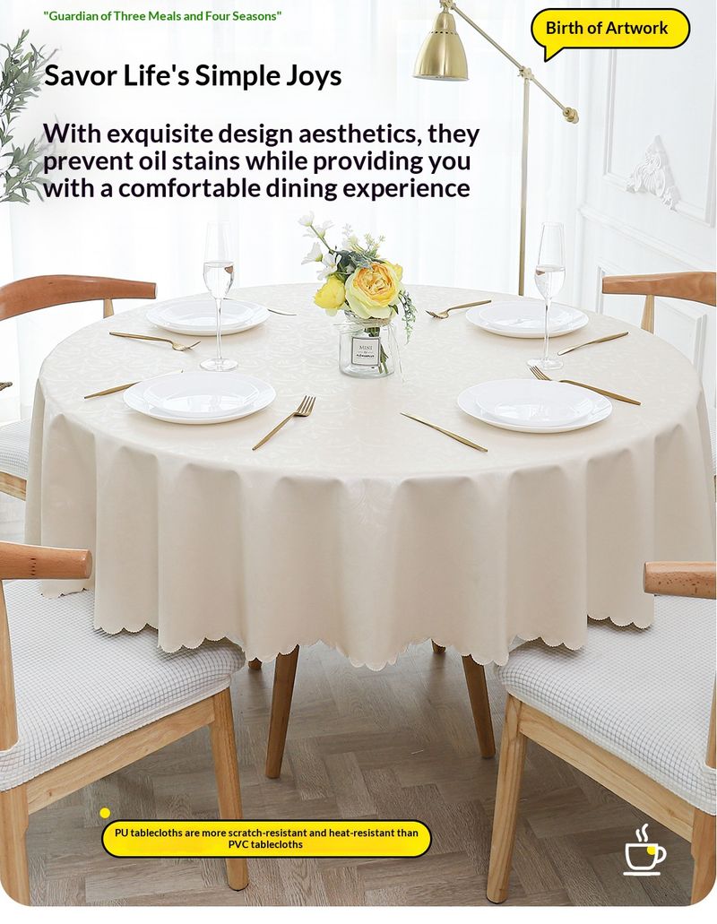 Tovaglia in poliestere di alta qualità, rotonda/rettangolare, impermeabile e resistente al calore, design moderno e minimalista con ricami floreali._voghion.com