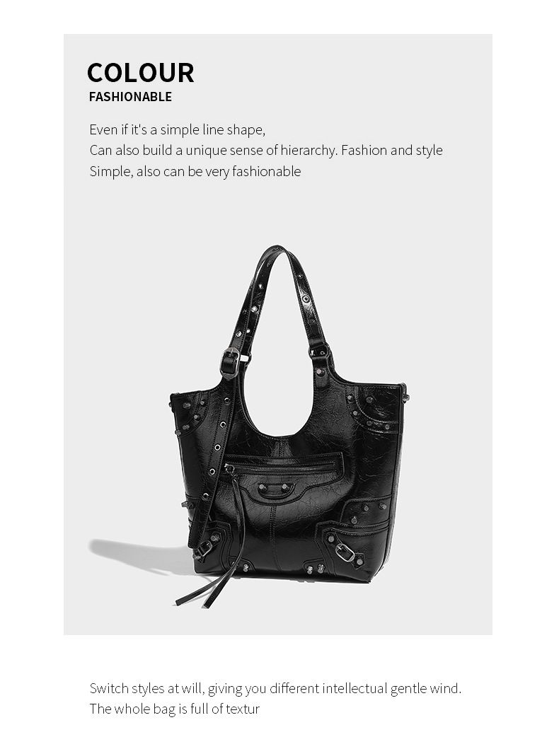 Borsa Tote, 2024 Nuova Borsa a Tracolla con Rivetti alla Moda di Alta Qualità, Borsa da Motocicletta Neutra di Grande Capacità. Mostra la Tua Personalità._voghion.com