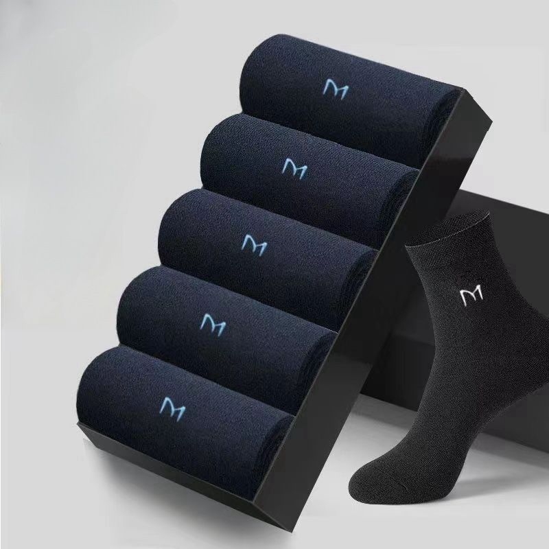 7A Antibacterial Xinjiang Deodorant Long Sweat-Absorbing Breathable Solid Color Cotton Business Mid-Calf Men's Socks_voghion.com