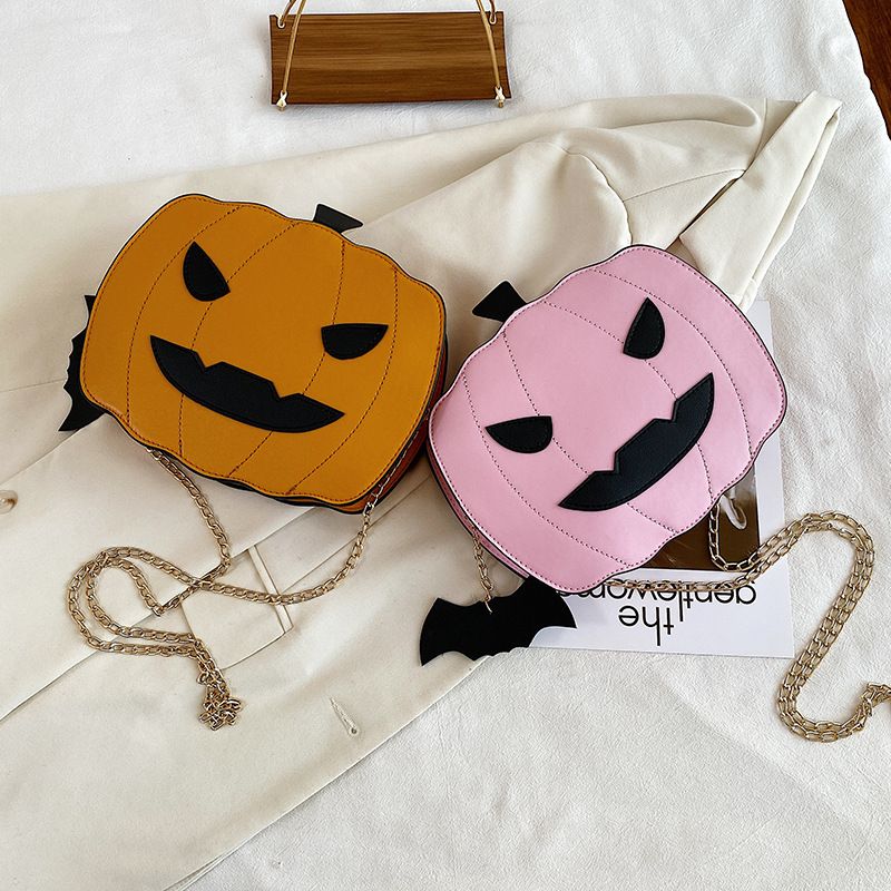Borsa a tracolla con zucca glitterata a tema Halloween per donna - Borsa a tracolla in PU riflettente retrò con tasche con cerniera, accessorio alla moda e divertente_voghion.com