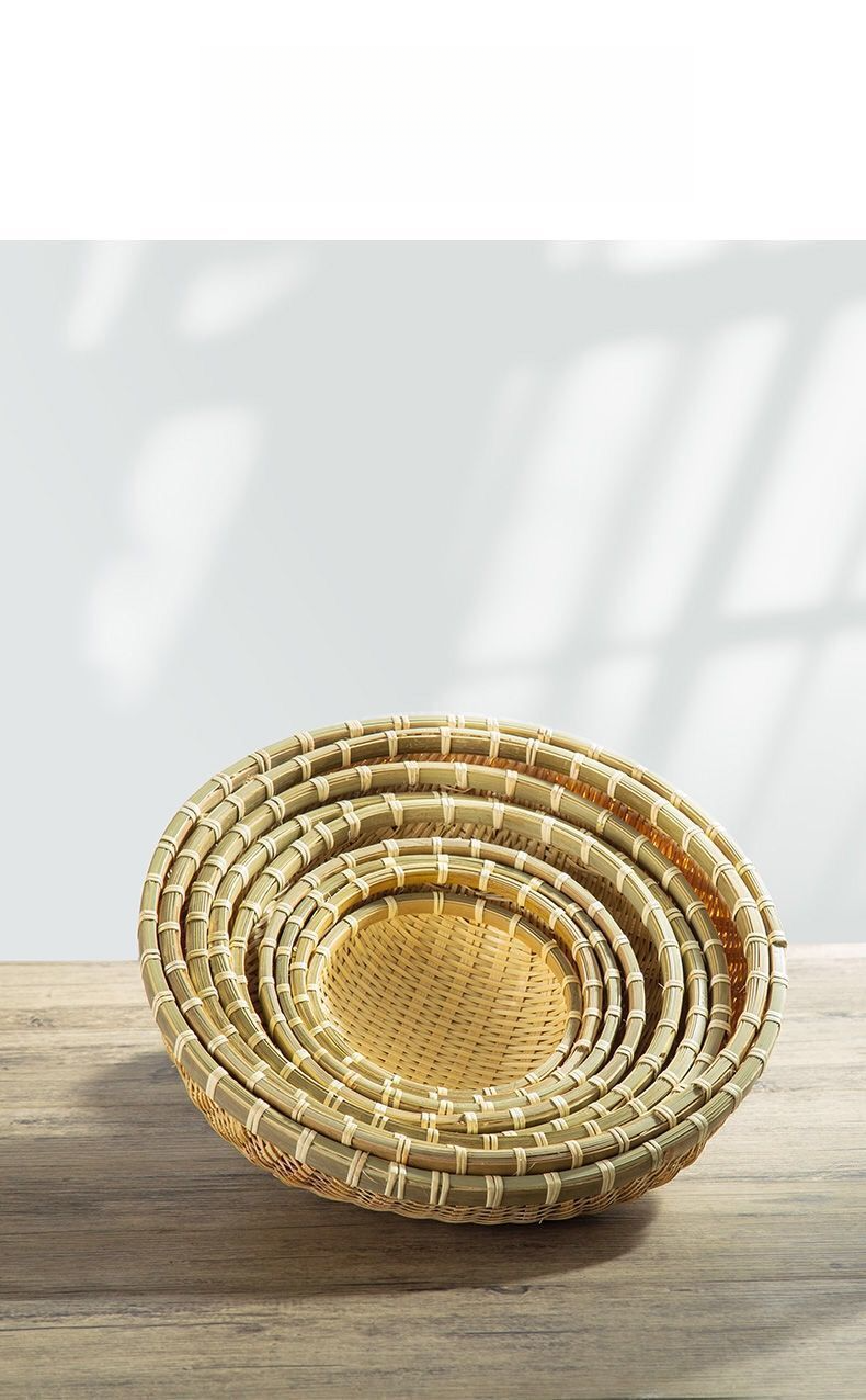 Vassoio rotondo fatto a mano in stile fattoria, per conservare panini al vapore, in bambù, per la casa, per lavare la frutta, le verdure e per scolare piccoli cestini._voghion.com