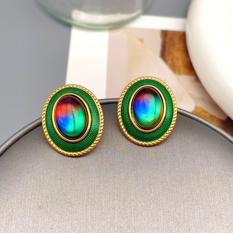 Orecchini in cristallo temperato con gradiente di smalto geometrico a vento, accessori per le orecchie personalizzati alla moda e di alta qualità_voghion.com