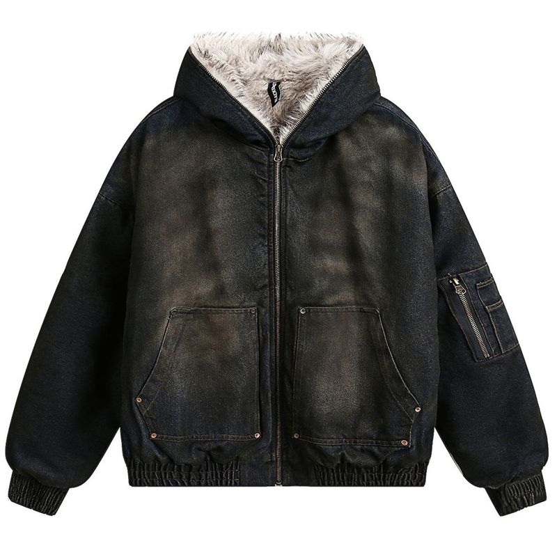 Vintage Denim Parkas Pelz Warme Gepolsterte Jacken Männer Streetwear Harajuku Übergroßen Blase Mantel Outwear_voghion.com