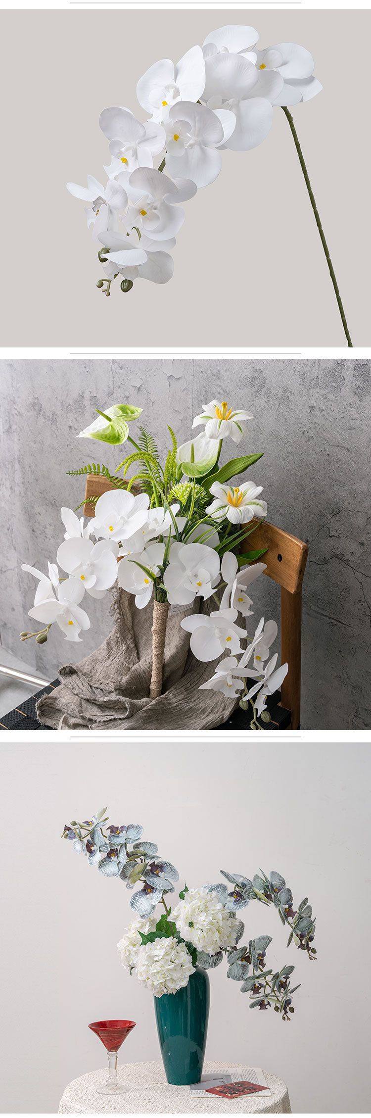 Artificial & Dried Flowers Green Plant Milk Candy Nine Head Hand Feel Moisturizing Phalaenopsis Artificial Flower Flower Wedding Decorations_voghion.com