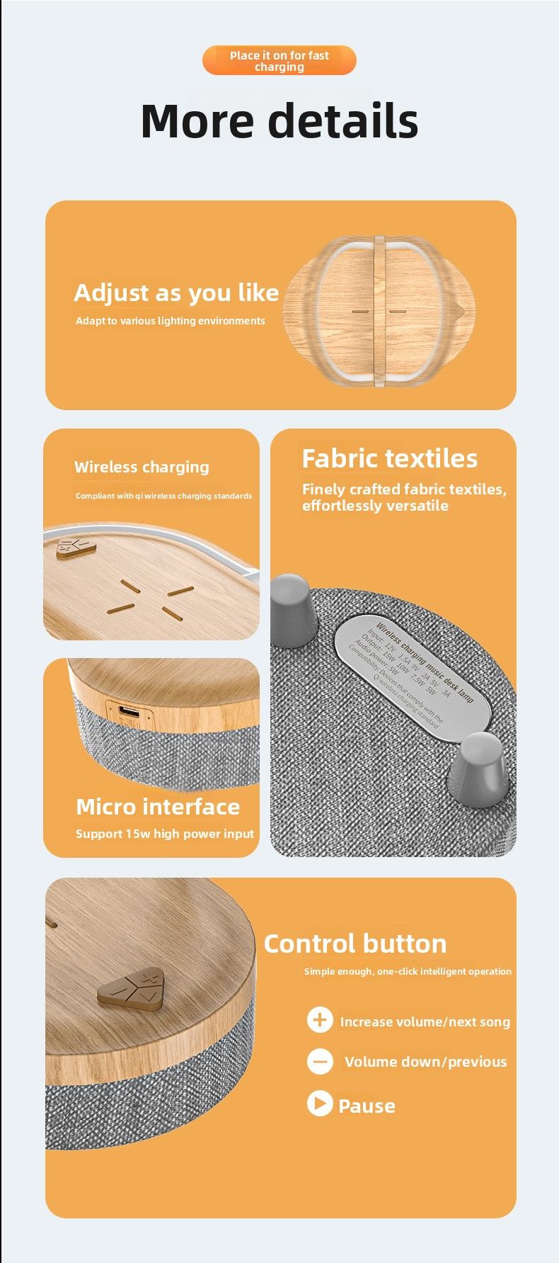 【Hohe Qualität】 Kabelloses Ladegerät 15 W Bluetooth-Lautsprecher Nachtlicht Schreibtischlampe Telefon Geschenk_voghion.com