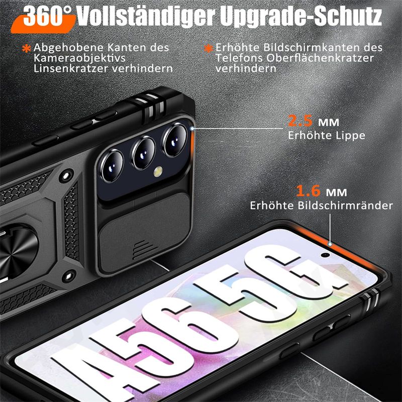 Case For Samsung Galaxy A56 A36 5G Build In 360° Slide Camera Rotating Ring Kickstand Military Grade Protective Cover_voghion.com