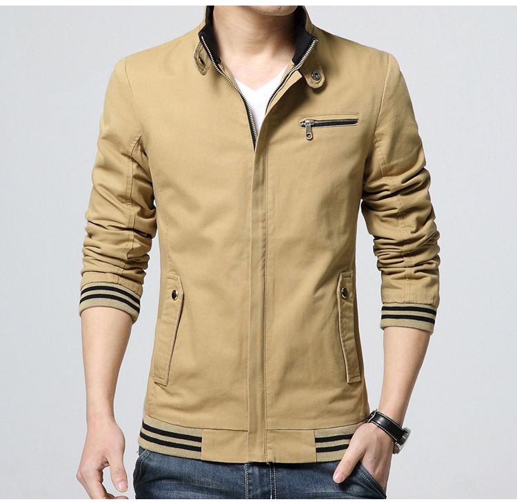 Men's Slim Fit Cotton Jacket For Outdoor & Casual Wear - Lightweight Breathable Zippered Stand Collar Windbreaker_voghion.com
