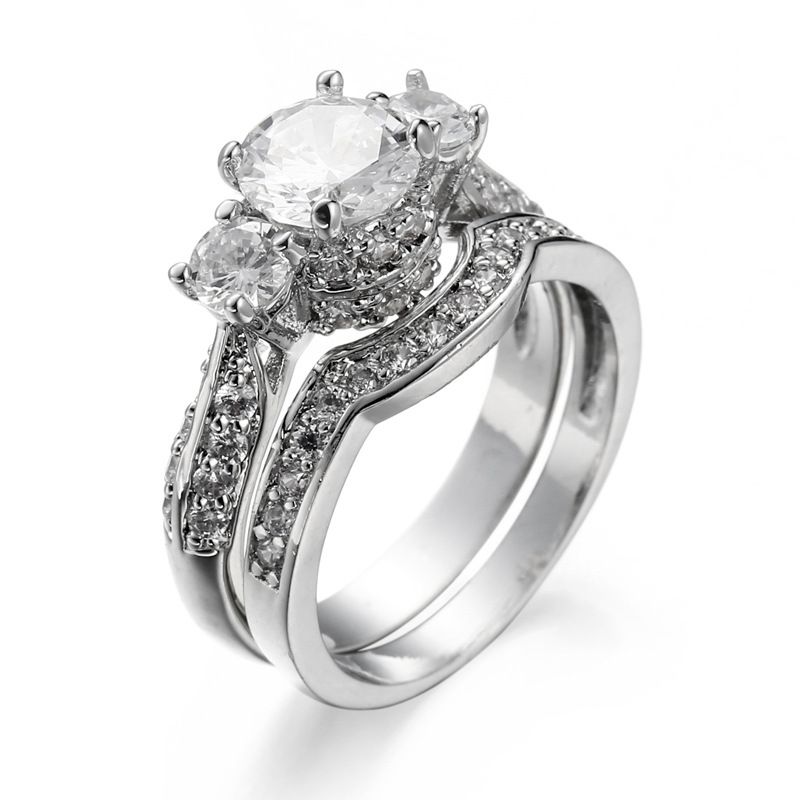 Accessori creativi in zirconi bianchi, set di due pezzi, gioielli da fidanzamento, anello da uomo e da donna, regalo di coppia_voghion.com