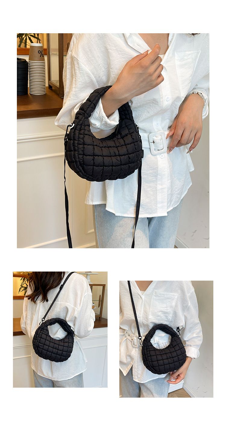 Women's Stylish Cloud Puff Shoulder Bag - Nylon Crossbody Bag With Wrinkled Design, Zipper Closure, And Multiple Pockets For Daily Essentials_voghion.com