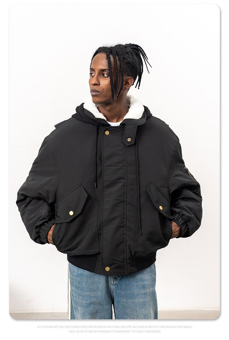 MERCURY FGSS Men's Wear | 2024 Autumn/Winter New Trendy Brand Flight Jacket Cotton Solid Color Hooded Multi Pocket Work Coat_voghion.com