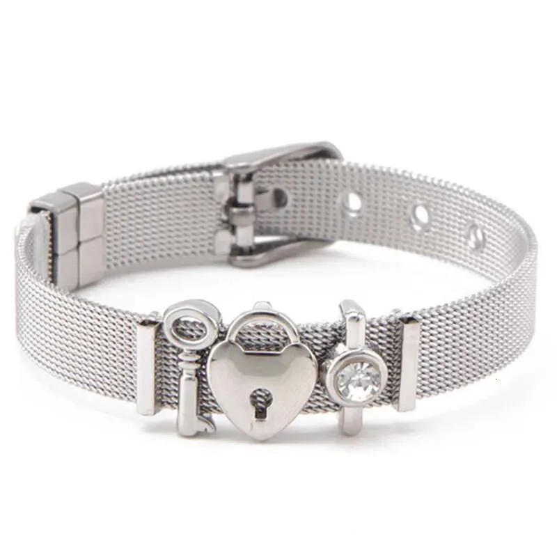 Fashion Stainless Steel For Woman Men Mesh Set Crystal Heart Anchor Charm Fine Bracelet Bangle Female Lover_voghion.com