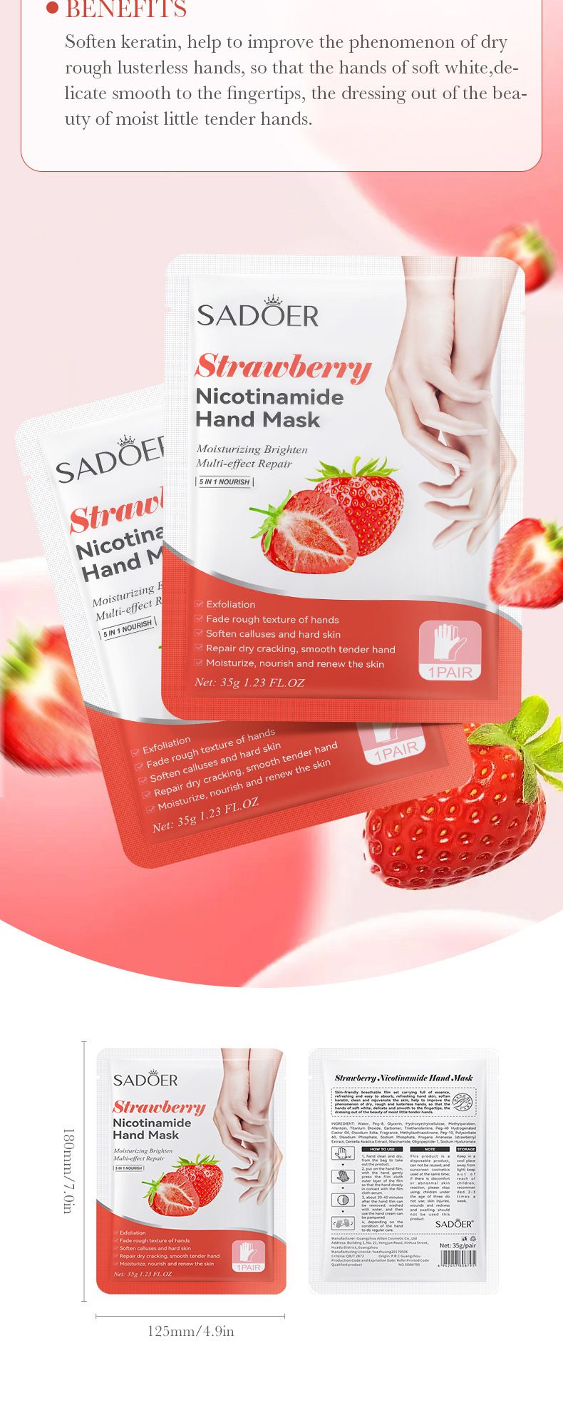 Full English Fruit Foot SADOER Avocado Strawberry Moisturizing Hydrating Live Hand Mask_voghion.com