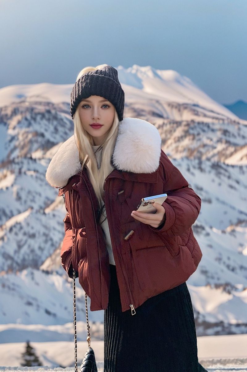 Chaqueta de algodón explosiva de estilo occidental con cuello de piel grande de estilo nuevo de invierno 2024 para mujer_voghion.com