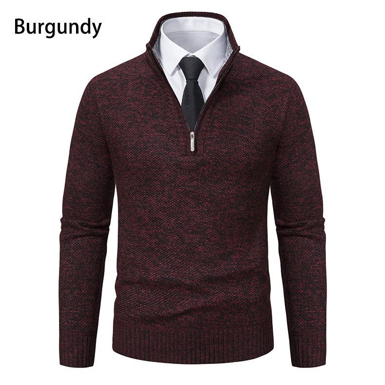 Herren-Strickpullover mit Fleecefutter – Slim-Fit-Pullover mit Stehkragen für Wärme im Winter_voghion.com
