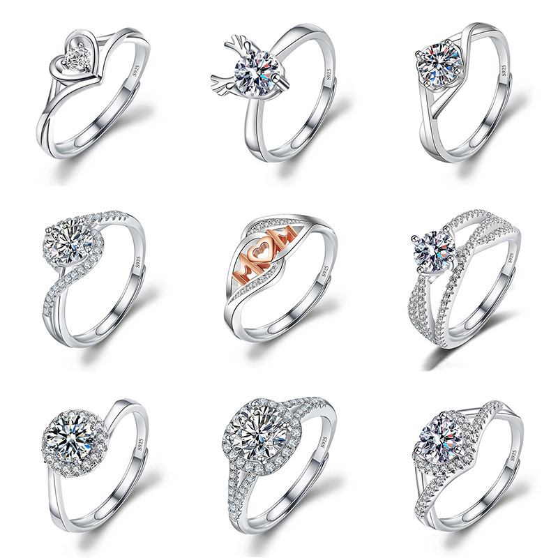 Live-udsendelse S ren sølv Mosang sten til kvinder med justerbar seks-klo zirkon vielses- og diamantring_voghion.com