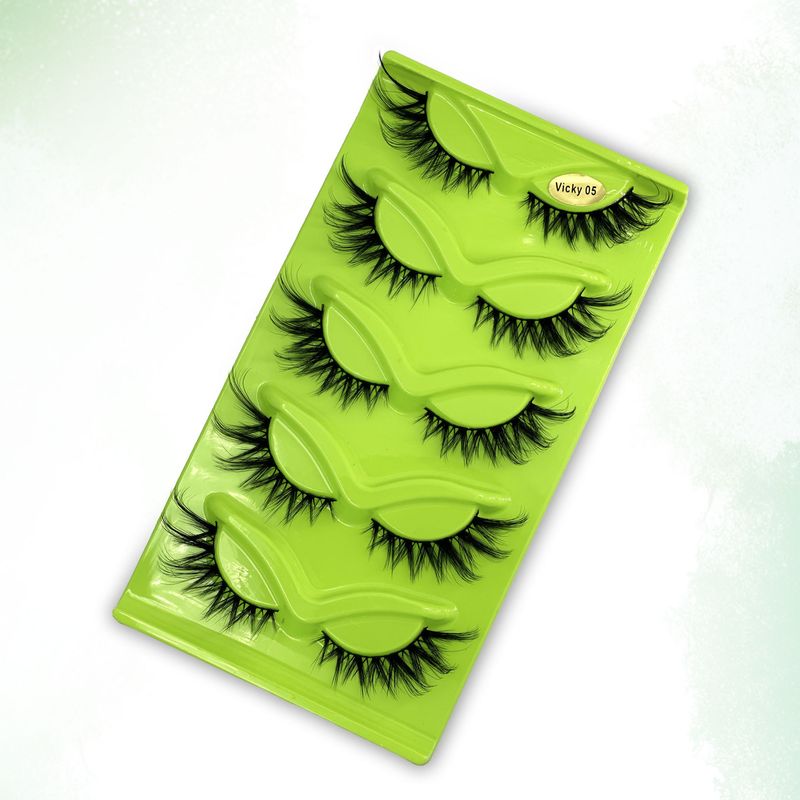 Set di ciglia finte oblique volanti, 5 paia di ciglia finte verdi a forma di occhio di volpe, ciglia finte spesse e arricciate, effetto volpe._voghion.com