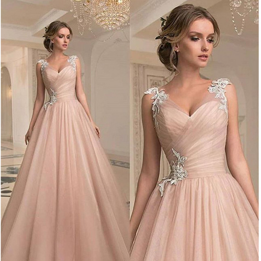 Langes Kleid für Damen im Frühjahr und Sommer 2021, neues V-Ausschnitt-Tube-Top, modisches Netzkleid, elegantes langes Kleid_voghion.com
