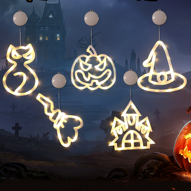Halloween suction cup hanging lamp led lantern ghost festival layout pumpkin wizard hat hanging window decoration atmosphere lamp_voghion.com